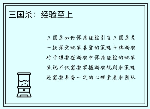 三国杀：经验至上